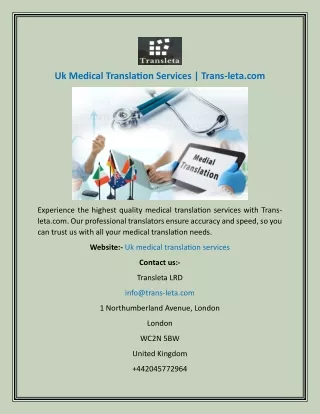 Uk Medical Translation Services  Trans-leta