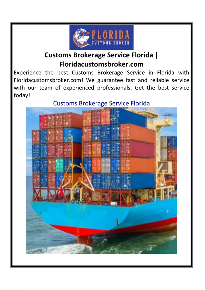 customs brokerage service florida