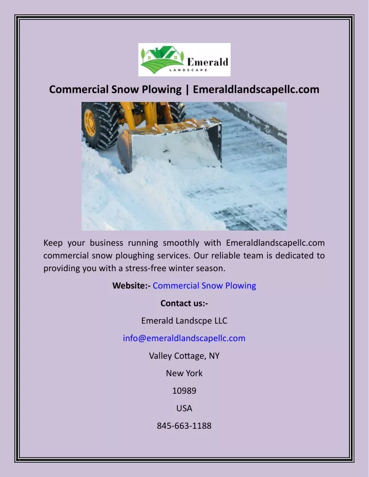 commercial snow plowing emeraldlandscapellc com