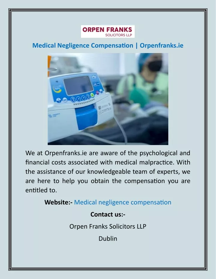 medical negligence compensation orpenfranks ie