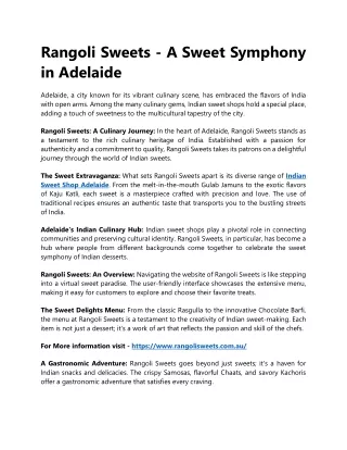Rangoli Sweets - A Sweet Symphony in Adelaide