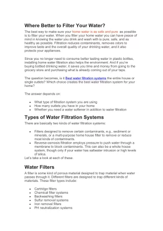 Best water filtration systems