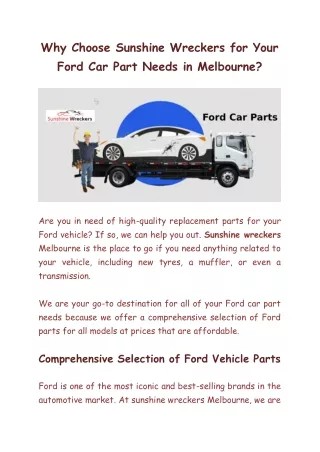 Why Choose Sunshine Wreckers for Your Ford Car Part Needs in Melbourne