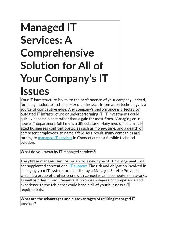 managed it services a comprehensive solution