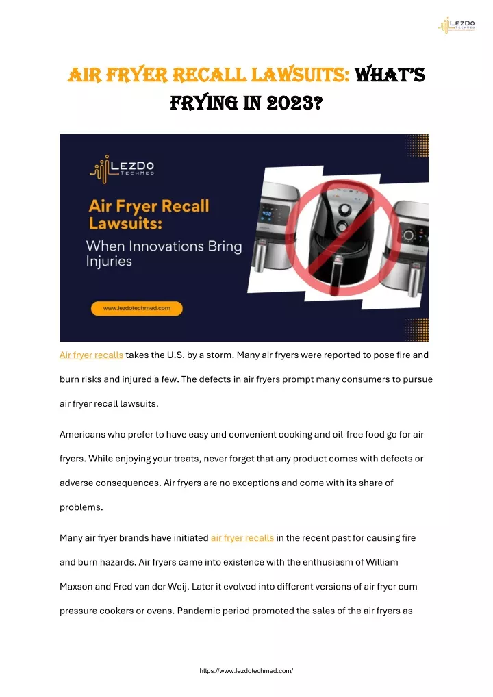 PPT Air Fryer Recall Lawsuits What’s Frying in 2023? PowerPoint