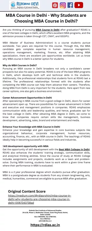 Advanced Studies with Best MBA Colleges in Delhi - RDIAS
