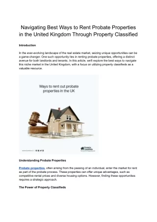 Navigating Best Ways to Rent Probate Properties in the United Kingdom Through Property Classified