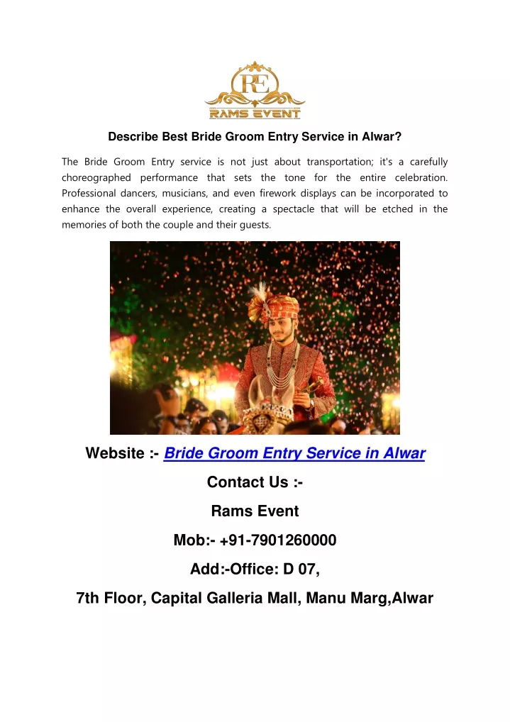 describe best bride groom entry service in alwar