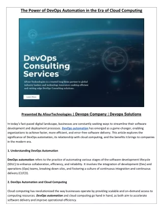 The Power of DevOps Automation in the Era of Cloud Computing - AfourTech