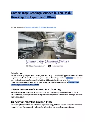 Grease Trap Cleaning Services in Abu Dhabi_ Unveiling the Expertise of CItron