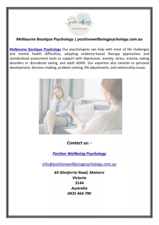 Melbourne Boutique Psychology | positivewellbeingpsychology.com.au