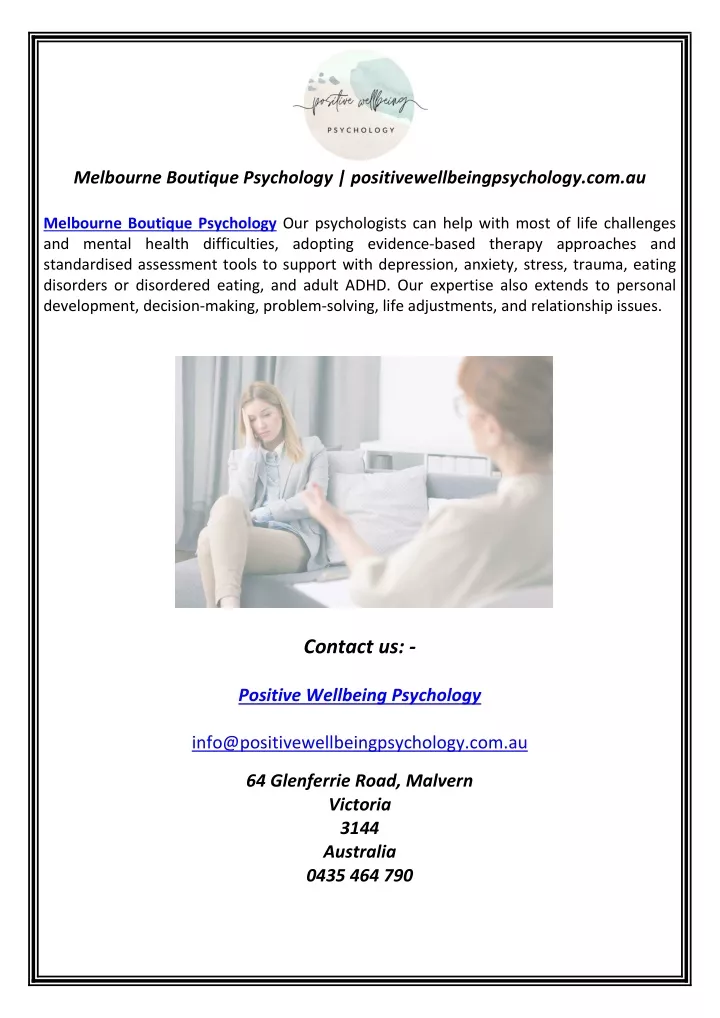 melbourne boutique psychology