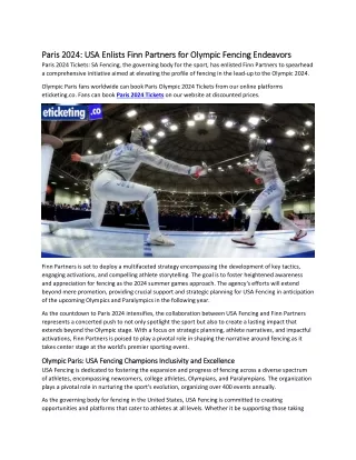 Paris 2024 USA Enlists Finn Partners for Olympic Fencing Endeavors