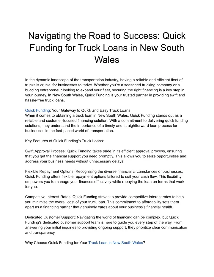 navigating the road to success quick funding