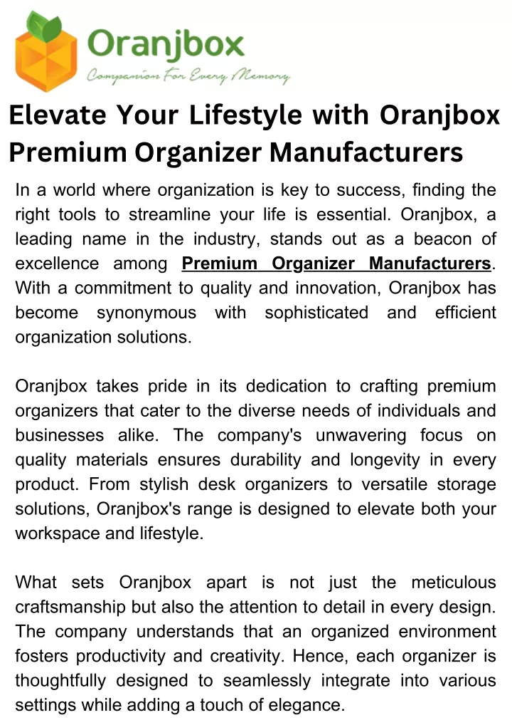 elevate your lifestyle with oranjbox premium