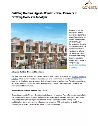 Building Dreams_ Ayushi Construction - Pioneers in Crafting Homes in Jabalpur
