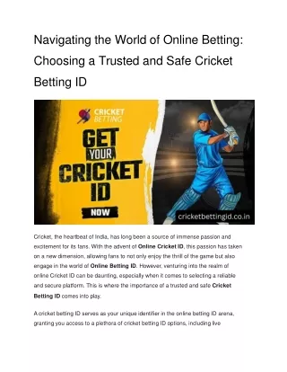 Navigating the World of Online Betting_ Choosing a Trusted and Safe Cricket Betting ID