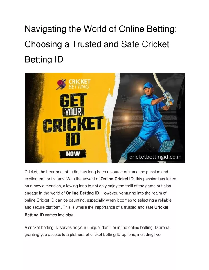 navigating the world of online betting choosing a trusted and safe cricket betting id