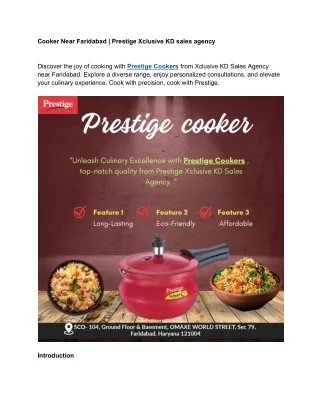 Cooker Near Faridabad | Prestige Xclusive KD sales agency