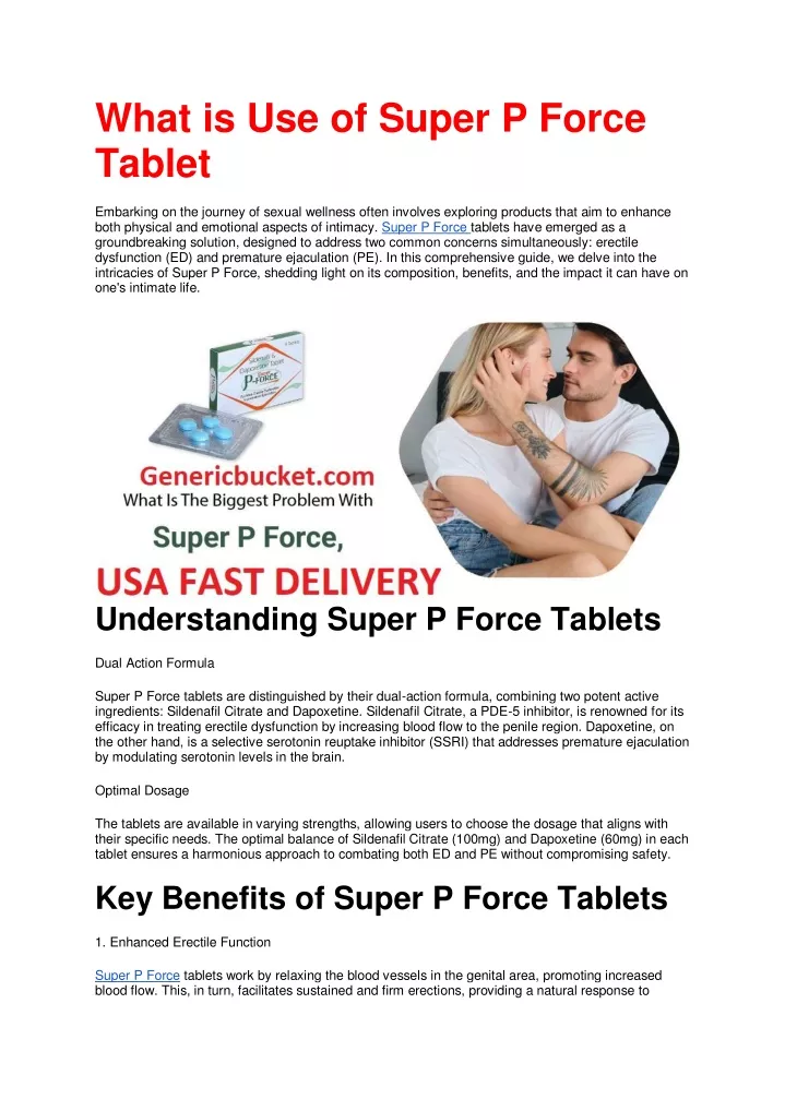 what is use of super p force tablet embarking