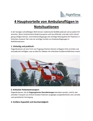 4 Hauptvorteile von Ambulanzflügen in Notsituationen