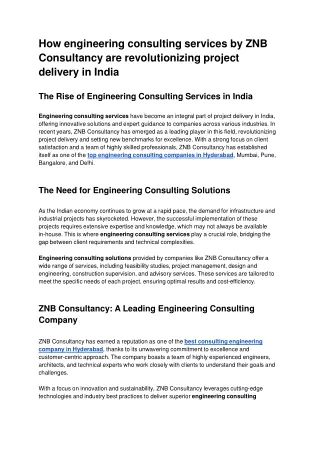 How engineering consulting services by ZNB Consultancy are revolutionizing project delivery in India.docx