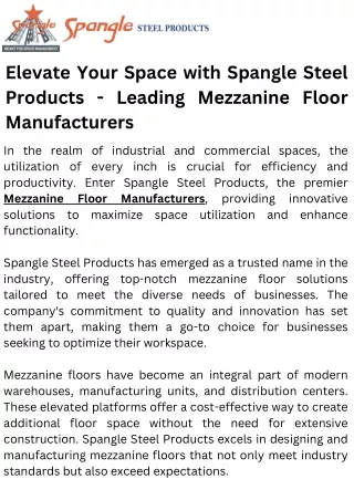 Quality Mezzanine Floor Manufacturers for Your Needs
