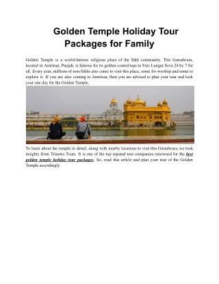 Golden Temple Holiday Tour Packages for Family
