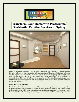 Transform Your Home with Professional Residential Painting Services in Sydney