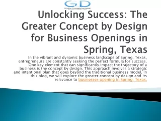 Unlocking Success: The Greater Concept by Design for Business Openings in Spring