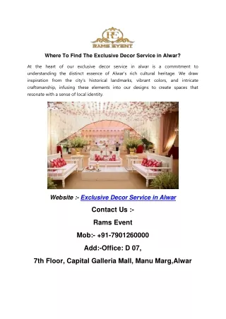 Where To Find The Exclusive Decor Service in Alwar?