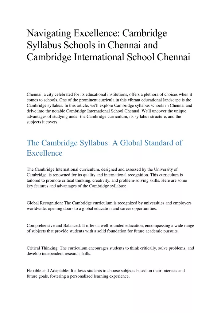 navigating excellence cambridge syllabus schools