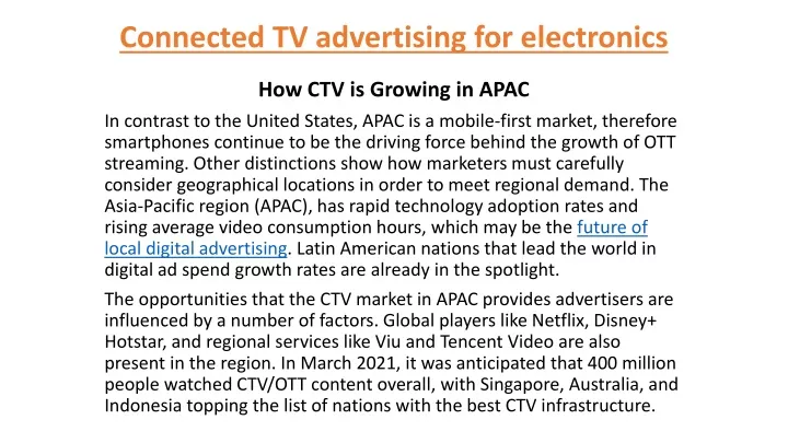 connected tv advertising for electronics