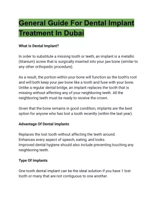 General Guide For Dental Implant Treatment In Dubai