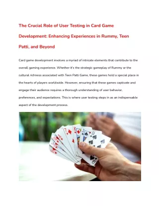 The Importance of User Testing in Card Game Development_ A Focus on Teen Patti and Rummy Game Development