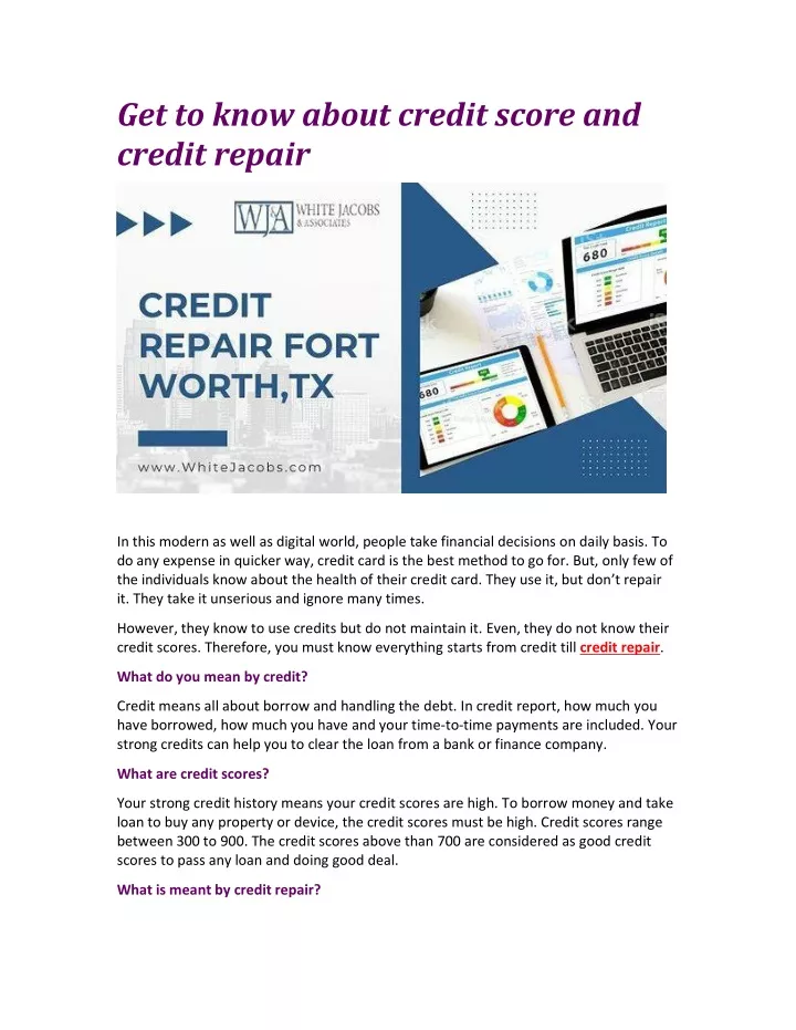 get to know about credit score and credit repair