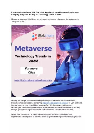 Metaverse Development Company - Enterprise Tech Service 2024