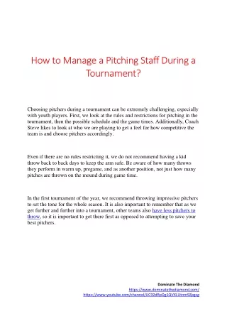 How to Manage a Pitching Staff During a Tournament