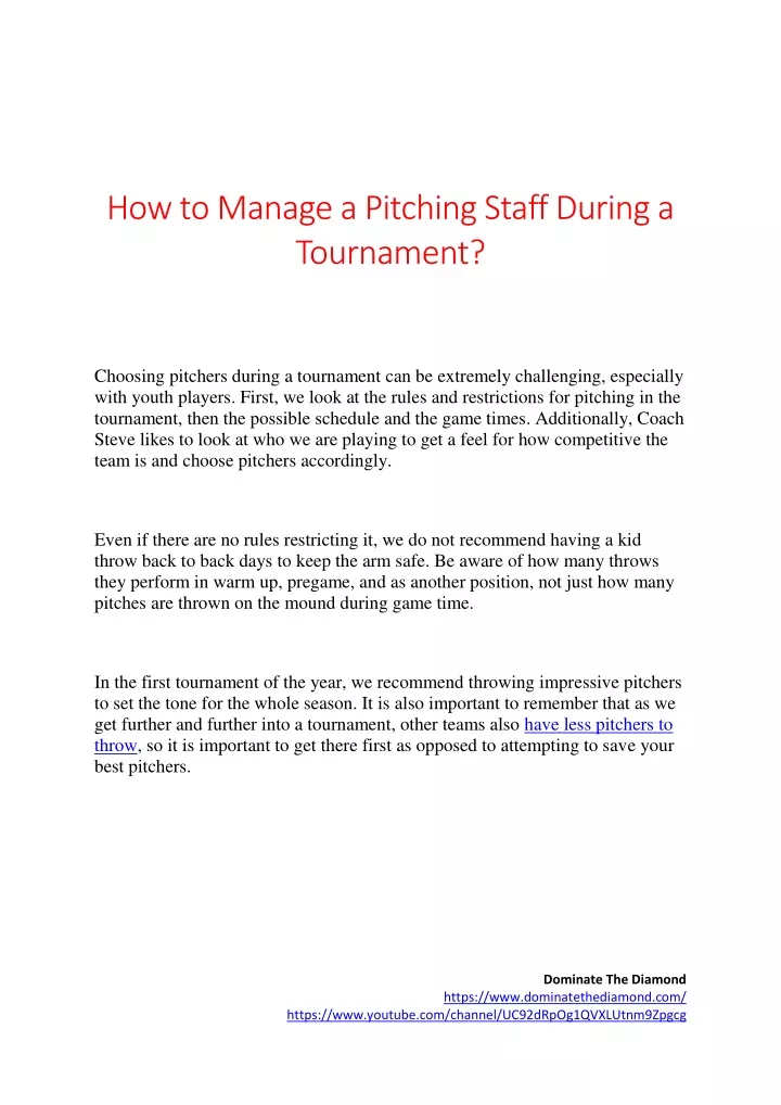 how to manage a pitching staff during a tournament