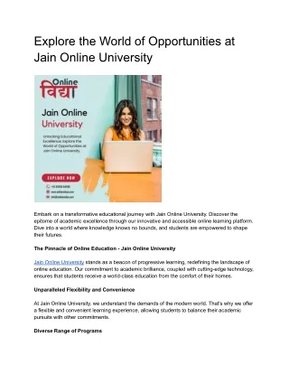 Explore the World of Opportunities at Jain Online University