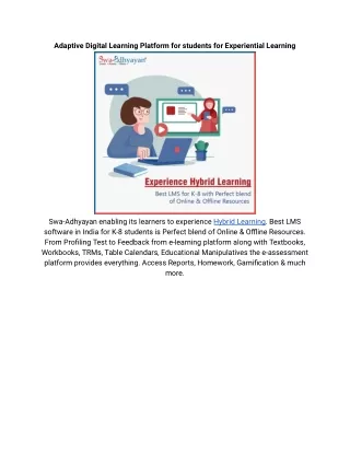 Adaptive Digital Learning Platform for students for Experiential Learning