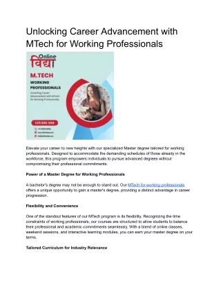 Unlocking Career Advancement with MTech for Working Professionals
