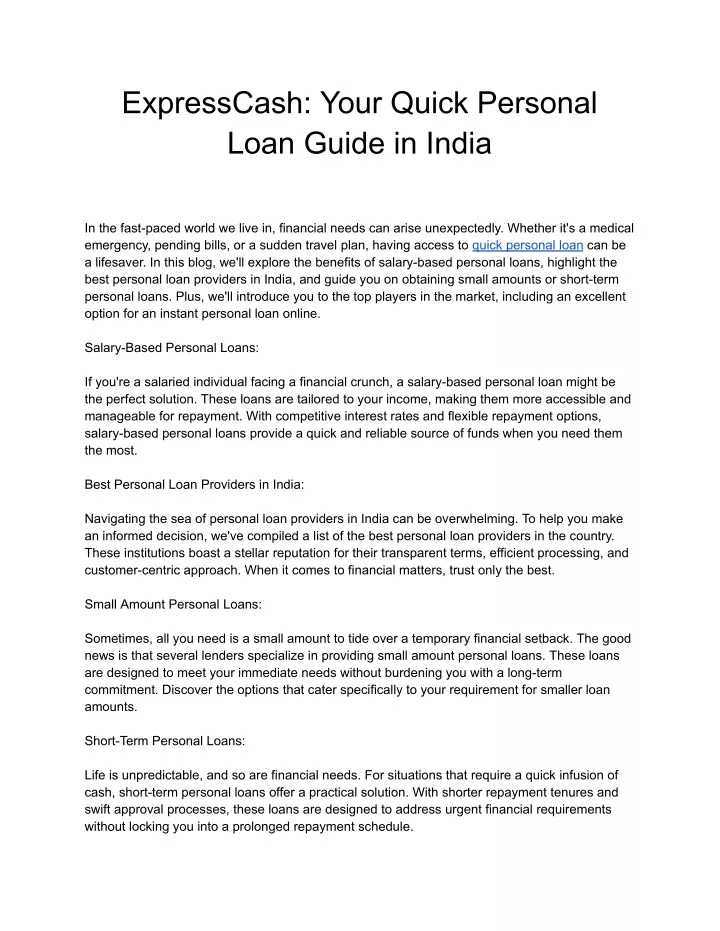 expresscash your quick personal loan guide