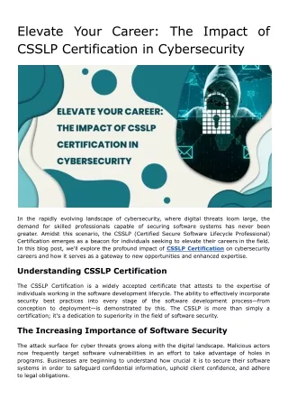 elevate your career the impact of csslp