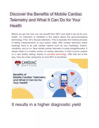 Discover the Benefits of Mobile Cardiac Telemetry and What It Can Do for Your Health