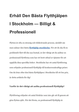 Erhåll Den Bästa Flytthjälpen I Stockholm — Billigt & Professionell