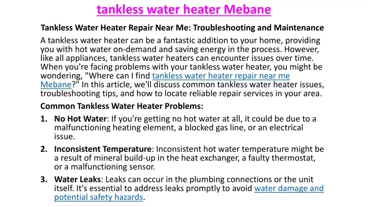 tankless water heater mebane