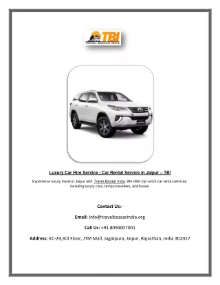 Luxury Car Hire Service | Car Rental Service in Jaipur - TBI