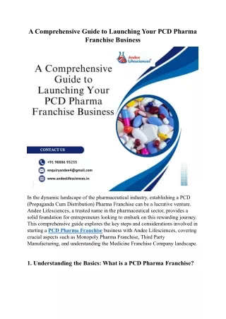 A Comprehensive Guide to Launching Your PCD Pharma Franchise Business
