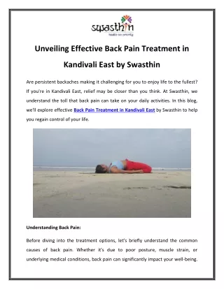 Unveiling Effective Back Pain Treatment in Kandivali East by Swasthin